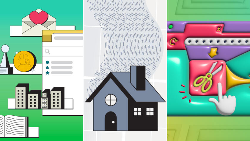 Collage of the three lead illustrations from the stories that won the 2022 SND Awards.